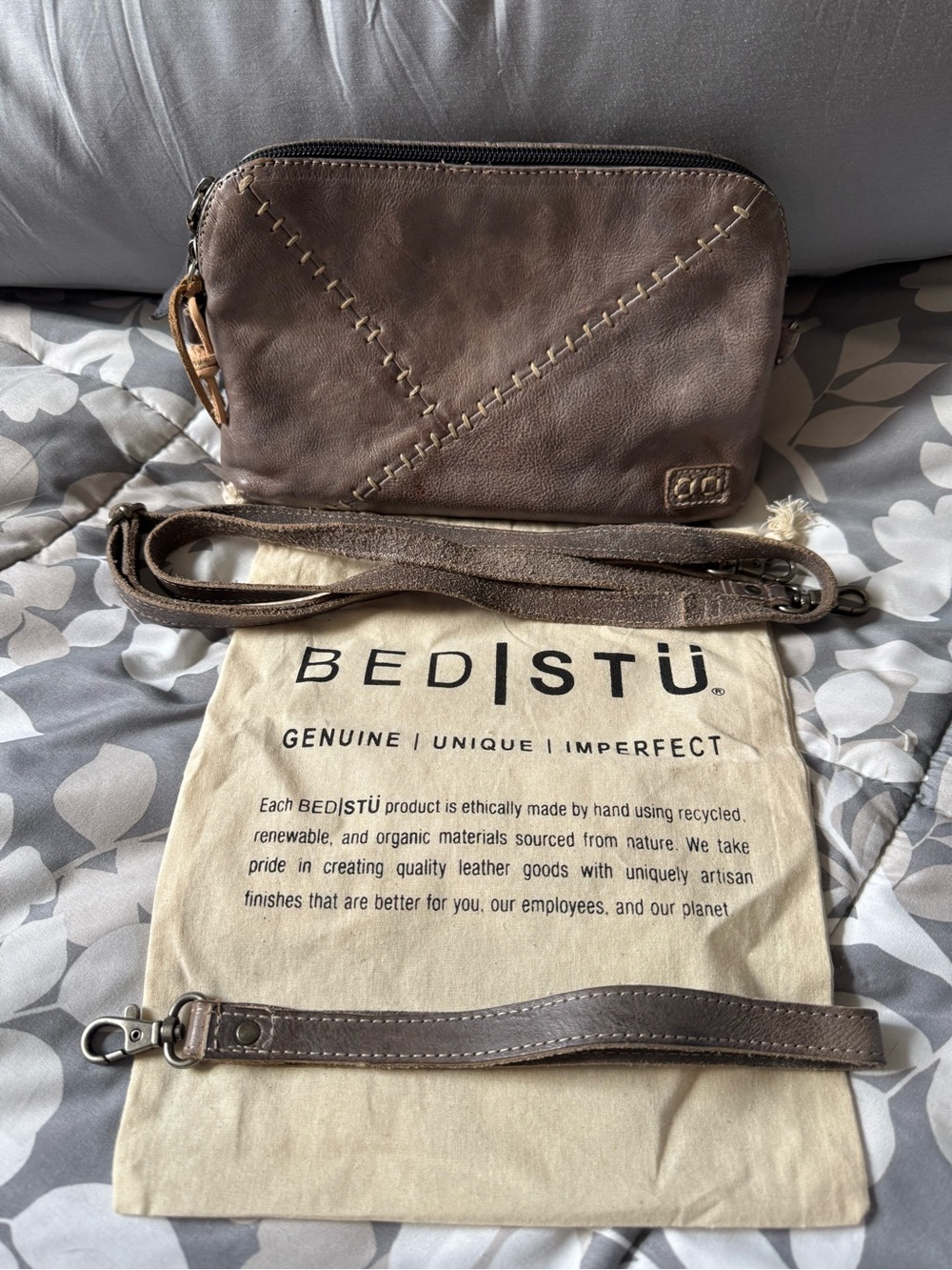 BED|STU Brown Leather Stitched Crossbody/Wristlet